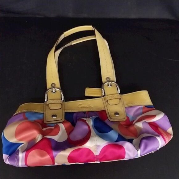 Coach w/ COA Signature Soho Pleated Sateen Multicolor Print Purse Tote -F13798 - Picture 2 of 8